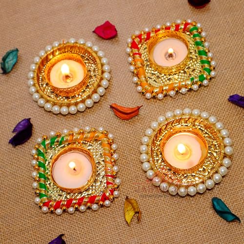 Jaipur Ace Diwali Decorative Tealight | Handmade Shell Conch Tealight Set | Diwali Decoration Set (Pack of 6) (Design 5)