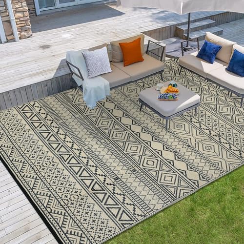 Garvee Waterproof Outdoor Rug 10x14, Reversible Plastic Straw Patio Camping Rug, Indoor Outdoor RV Mat Carpet for Deck, Camper, Porch, Balcony, Backyard, Picnic