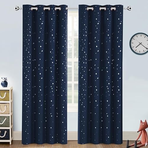 Miniatura 8 de Cortinas opacas para dormitorio con aislamiento térmico, cortinas de estrella brillante plateada, con ojales antiguos, tratamiento de ventana