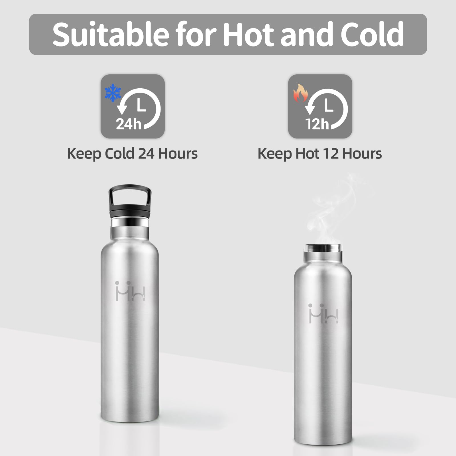 Borraccia Termica, 750 ml Senza BPA, Borracce Termiche, 18/8 Acciaio Inossidabile, Borraccia Acciaio Inox, Bottiglia Acqua Con Cannuccia e 2 Coperchi, Borracce per Ufficio - Acciaio inossidabile