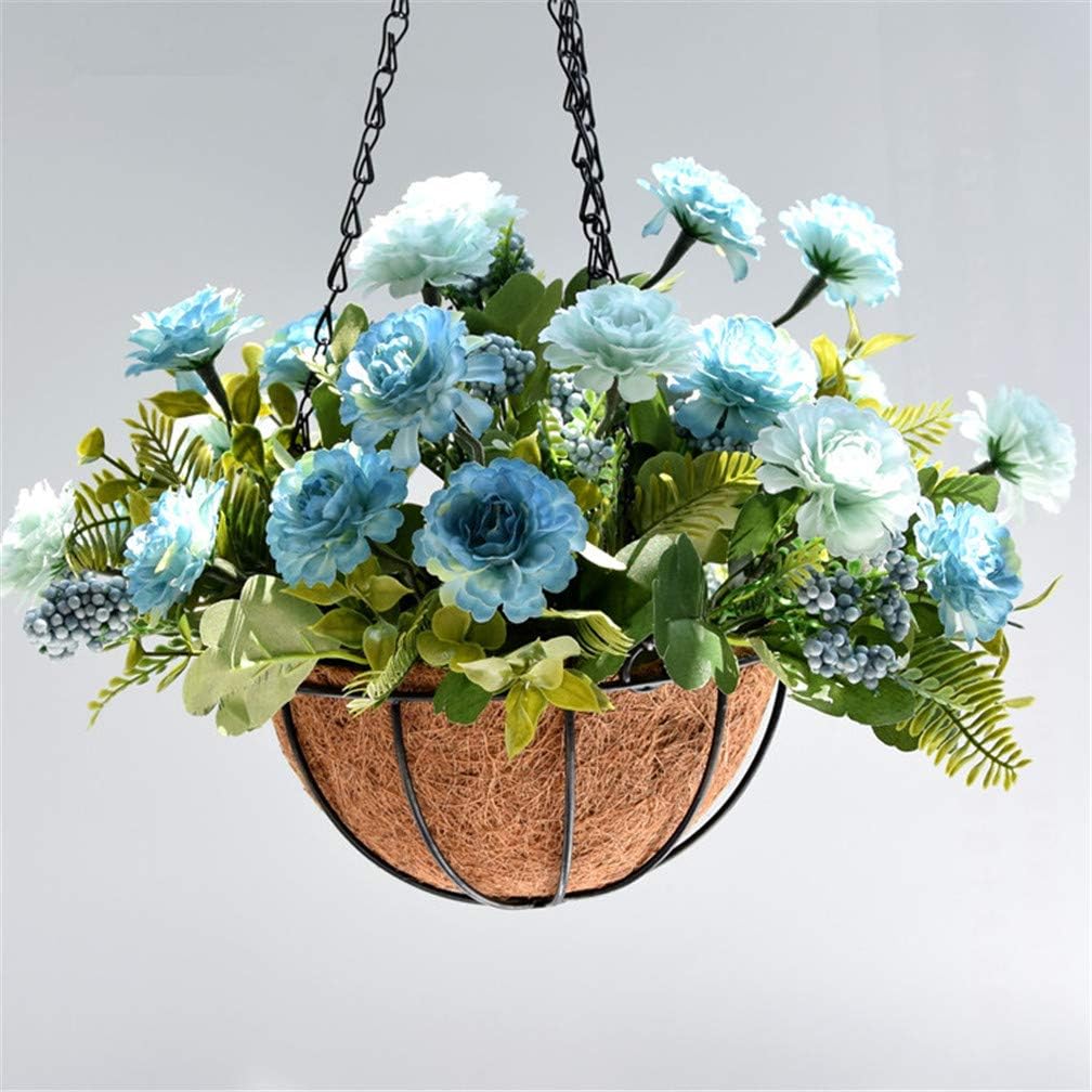 Silk Flowers Peony Artificial Hanging Basket for Balcony Home Wedding Christmas Decoration Hanging Flowerpot Fake Berries and Artificial Peony Flowers Blue (Big Basket)