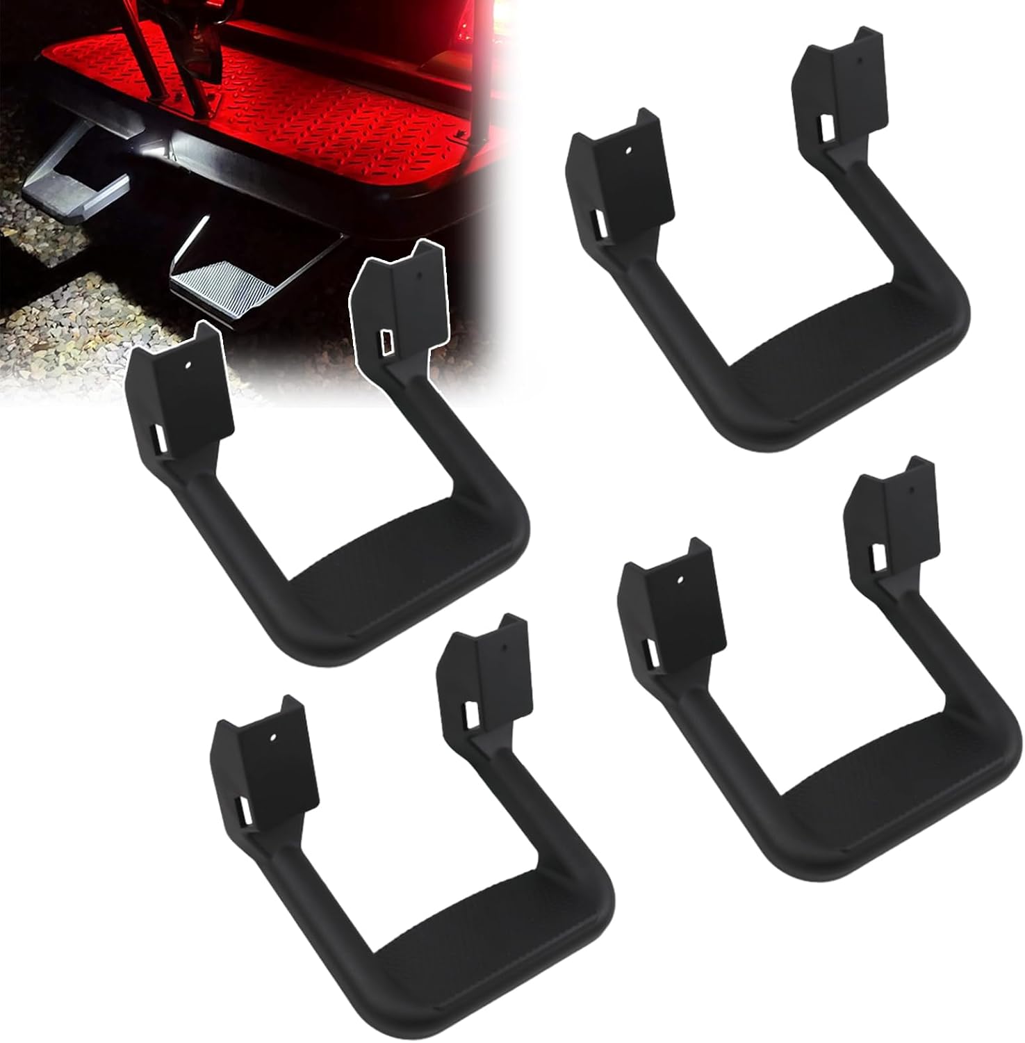 RULLINE Black Powder Coated Truck Universal Side Step Set - 4 Pieces (1 Pair) with Mounting Brackets - Compatible with Chevy (Chevrolet), Ford, Toyota, GMC, Dodge RAM, and Jeep Trucks
