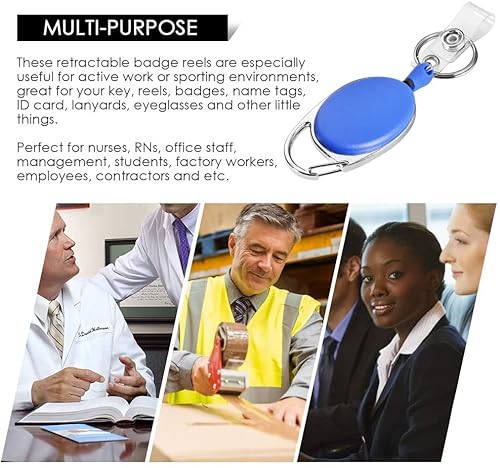 Retractable Badge Holder With Carabiner Reel Clip And Key Ring For Id Card Key Keychain Holders Blue 10 Pieces #TOP4