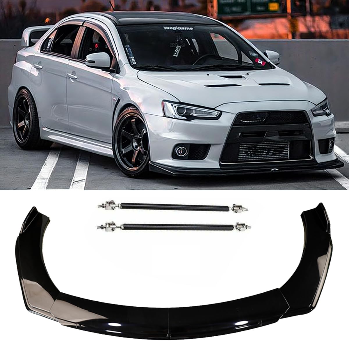 for Mitsubishi Lancer Car Universal Adjustable Front Bumper Lip Chin Spoiler Splitter 4PCS Diffuser Protector Black