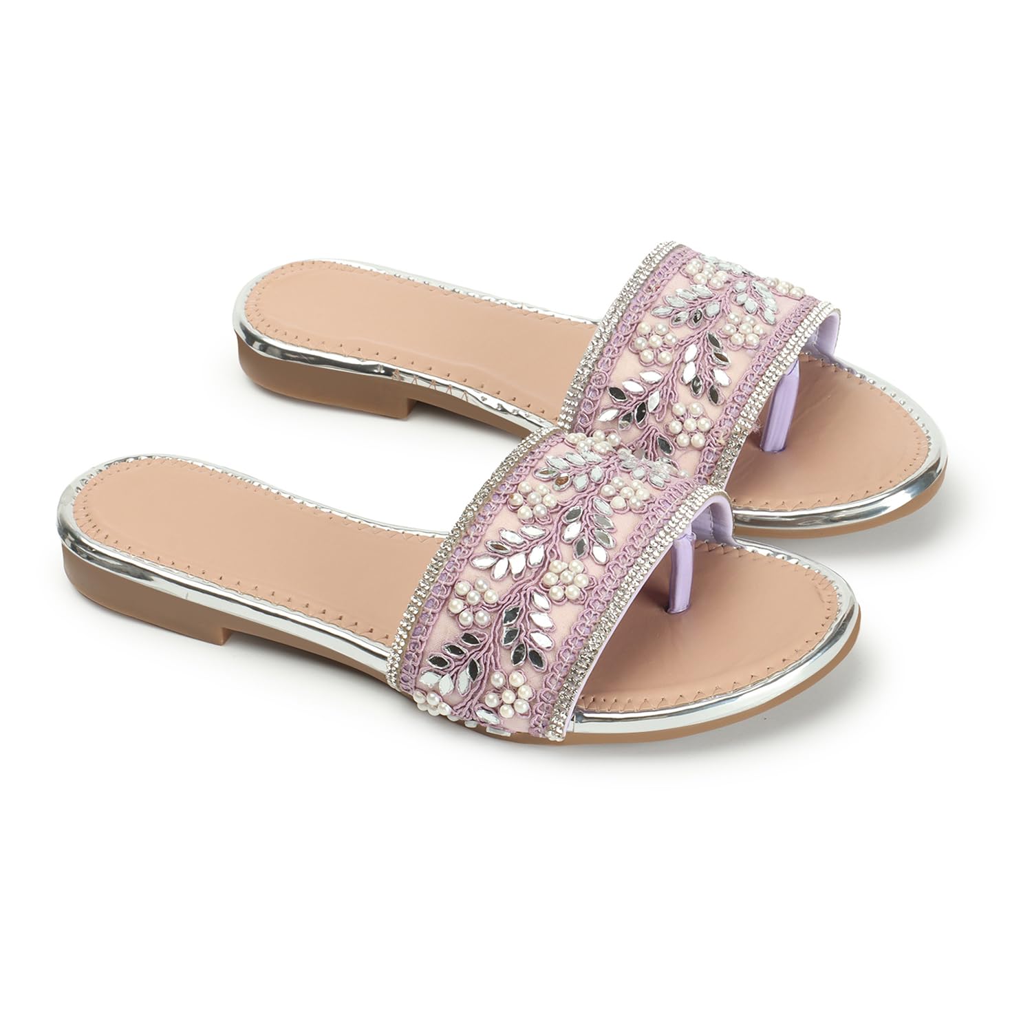 Naitik Women's Casual, Ethnic Embroidered Stone Attached Upper Slides Flats Sandals Chappal Slippers for Ladies For Ocassion-image-49