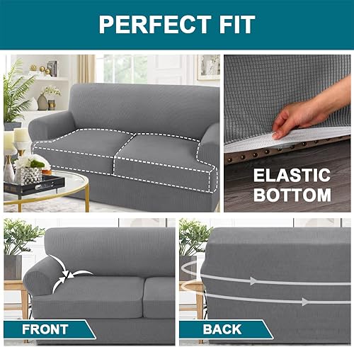 Miniatura 5 de Turquoize Fundas de sofá de 3 piezas para 2 cojines individuales en forma de T, paquete de 2 fundas para silla, color paloma