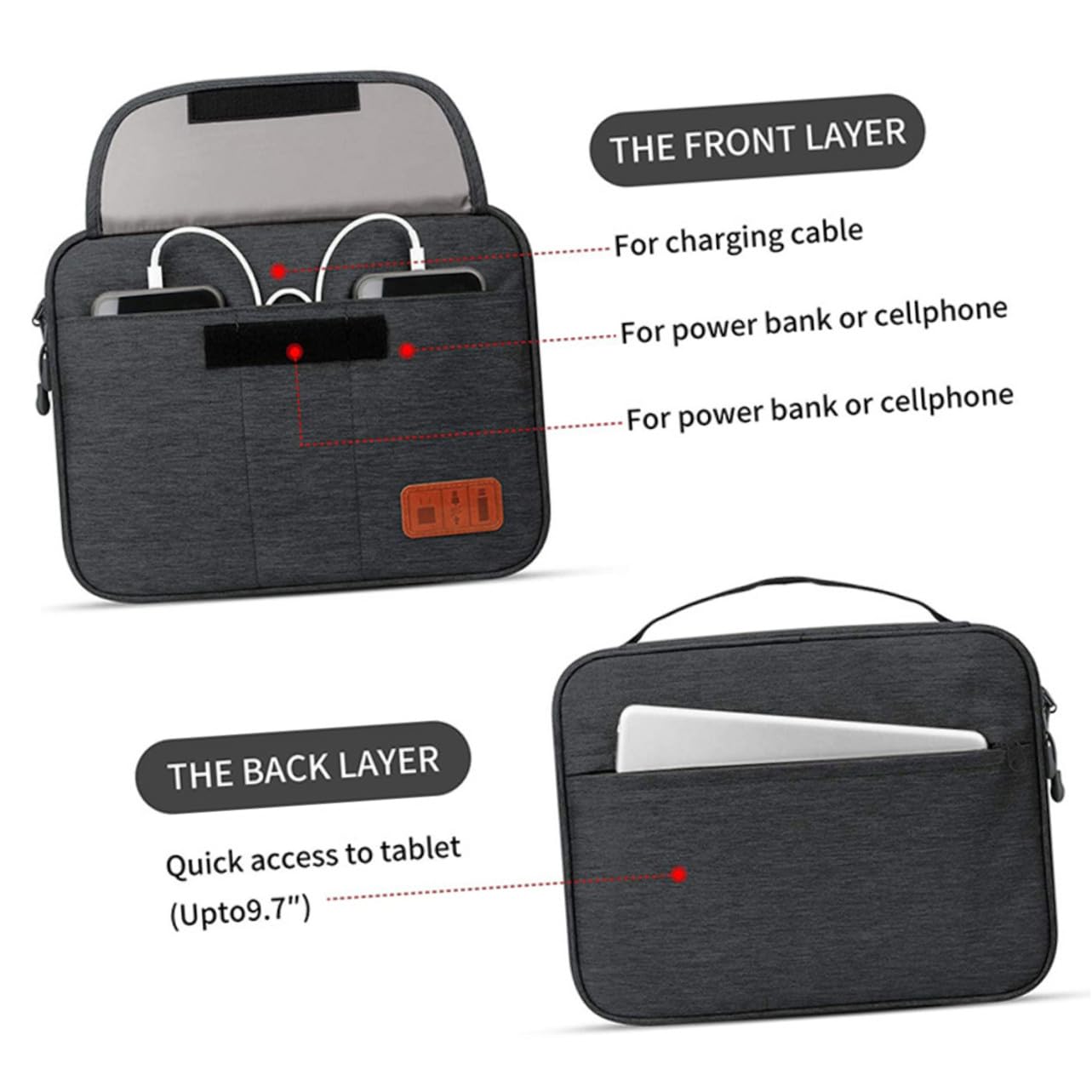 POPETPOP Borsa Organizer Cavi Elettronici Doppio Grande Capacità con Tasche per Telefoni e Tablet Fino Custodia Leggera da Viaggio con Manico Adatta per Accessori Digitali e Caricatori