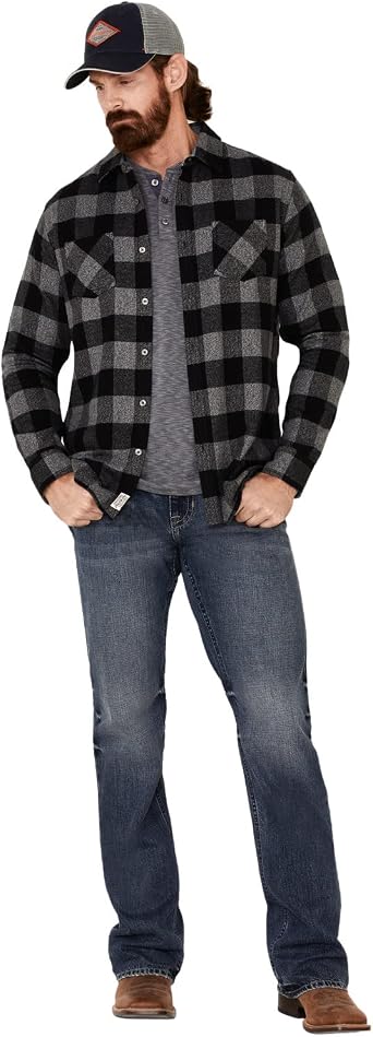 Long Sleeve Western Flannel Shirt Black 
