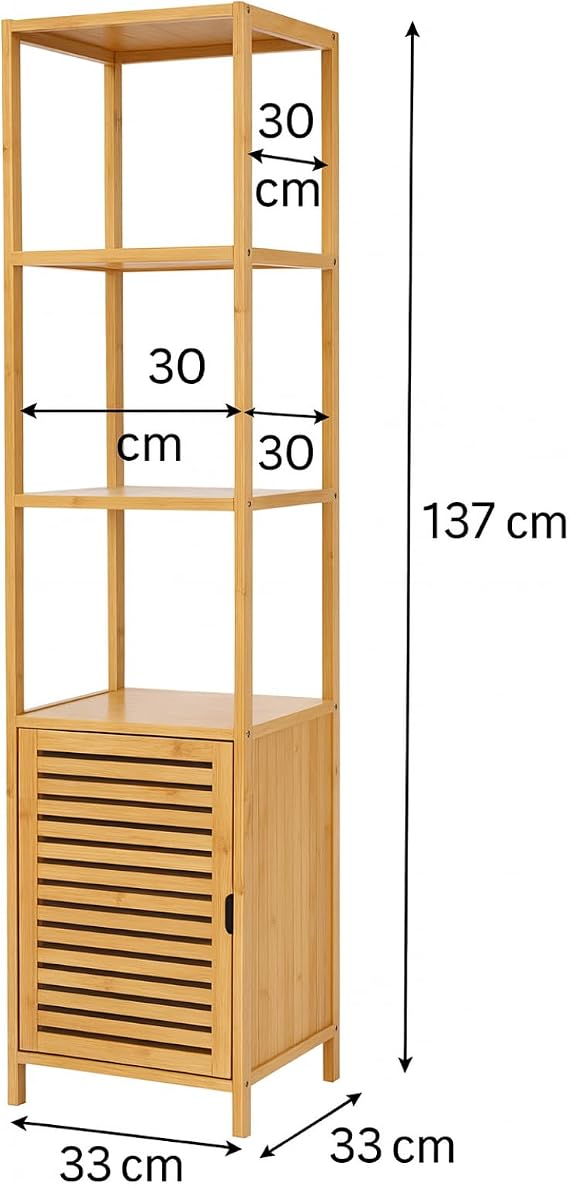 Bamboo Bathroom Cabinet, Cabinet with 3 Shelves Lids, Natural Wood Organizer, Bathroom and Laundry Room Organizer, Compact and Stylish Design