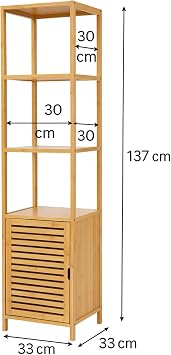 Bamboo Bathroom Cabinet, Cabinet with 3 Shelves Lids, Natural Wood Organizer, Bathroom and Laundry Room Organizer, Compact and Stylish Design
