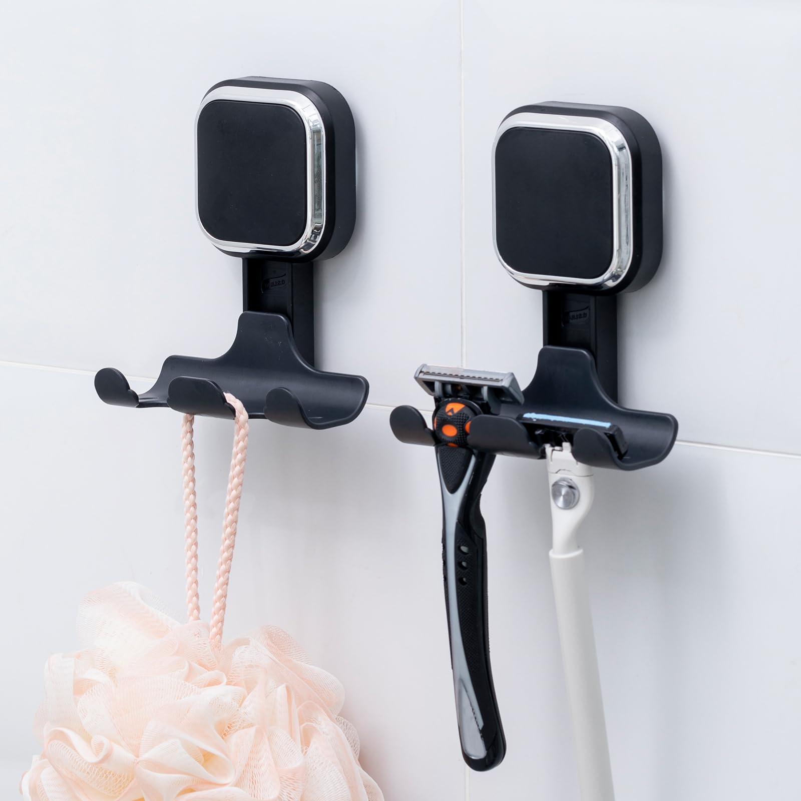 Support de rasoir à ventouse douche noir crochet sans percer mural x2