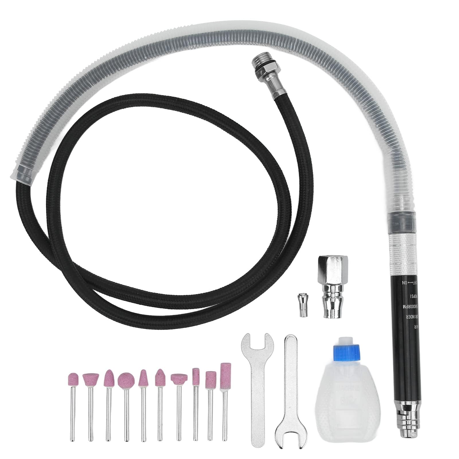 Kit Meuleuse Stylo Pneumatique Professionnel, Mini Meuleuse Air Crayon avec Accessoires, Alliage de Zinc, 65000 tr/min, 90 psi, Pince 1/8 pouce, pour Polissage Gravure Découpe