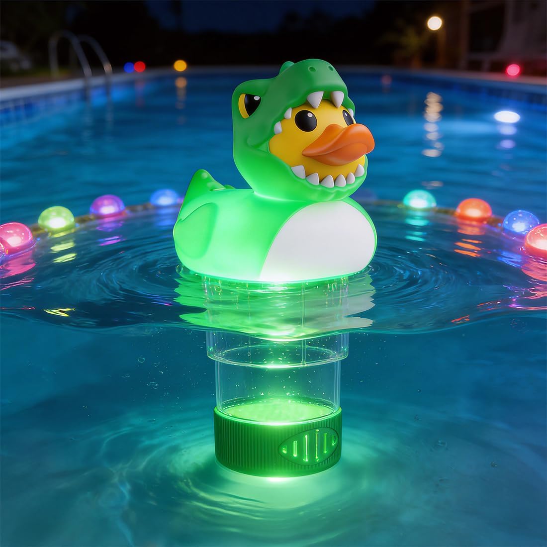 Solar Pool Chlorine Floater Pool Light Green Dino ChIorine Tablet Floater 3 Inch Floating ChIorine Dispenser for Summer Party Decorations Hot Tub SPA(Chlorine Tablets Not Included) GR03