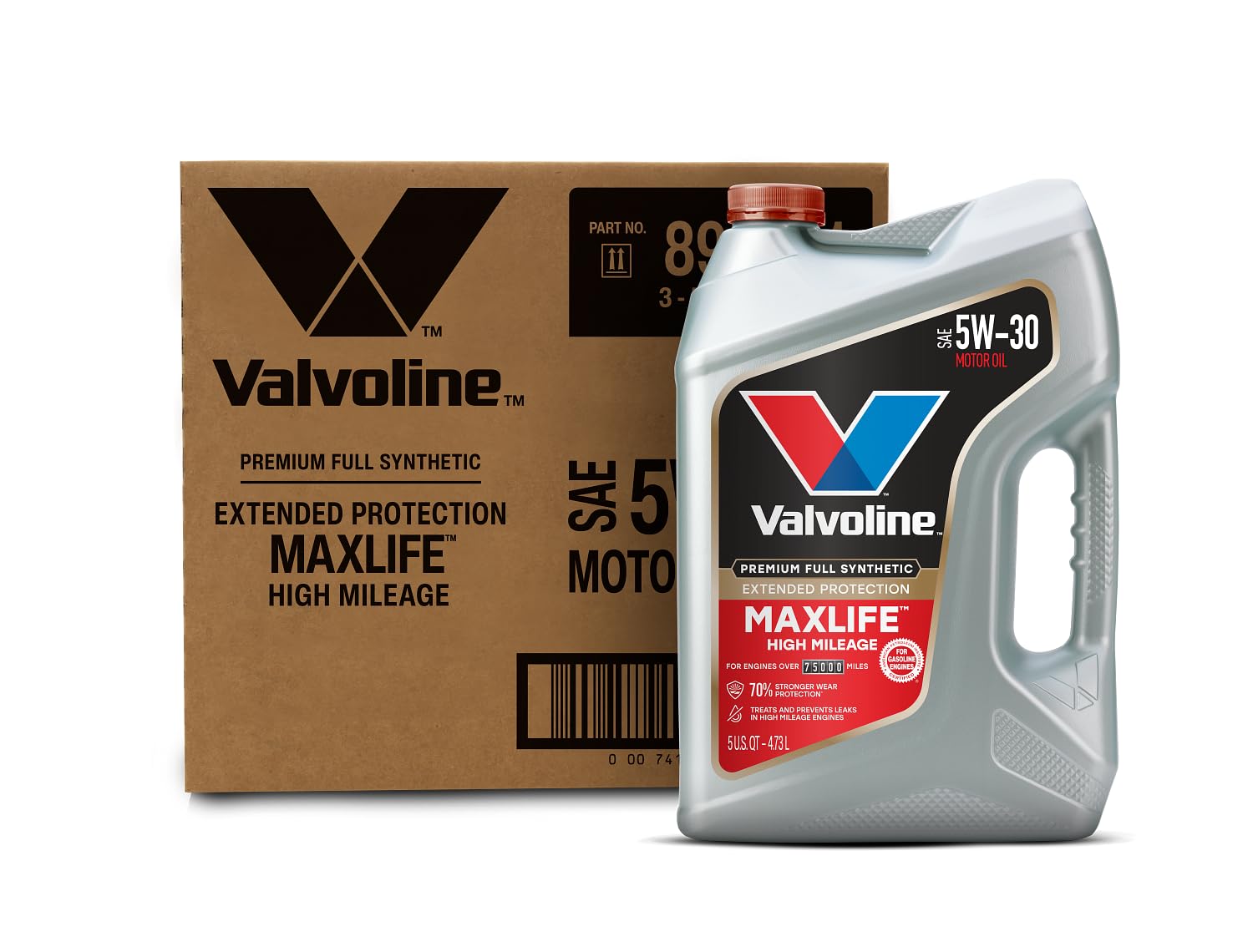 Extended Protection High Mileage with Ultra MaxLife Technology 5W-30 Full Synthetic Motor Oil 5 QT, Case of 3