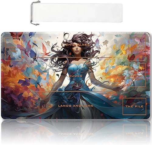 Tapete de juego MTG cosido de alta calidad con zonas y parte trasera de goma antideslizante, tapete de juego TCG para MTG y otros juegos de cartas,