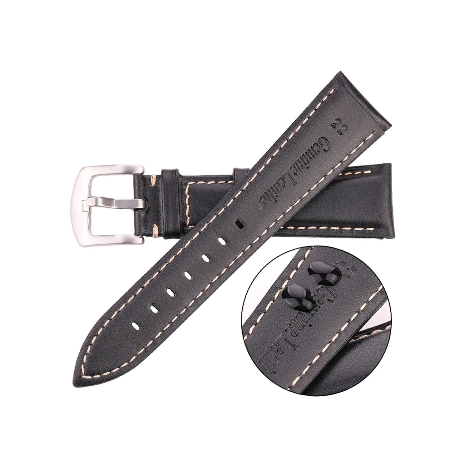 Leder Uhrenband 18 19 20 21 22 24 mm schwarz dunkelbrauner Vintage Glattes Armband Uhrenbandband Edelstahlschnalle