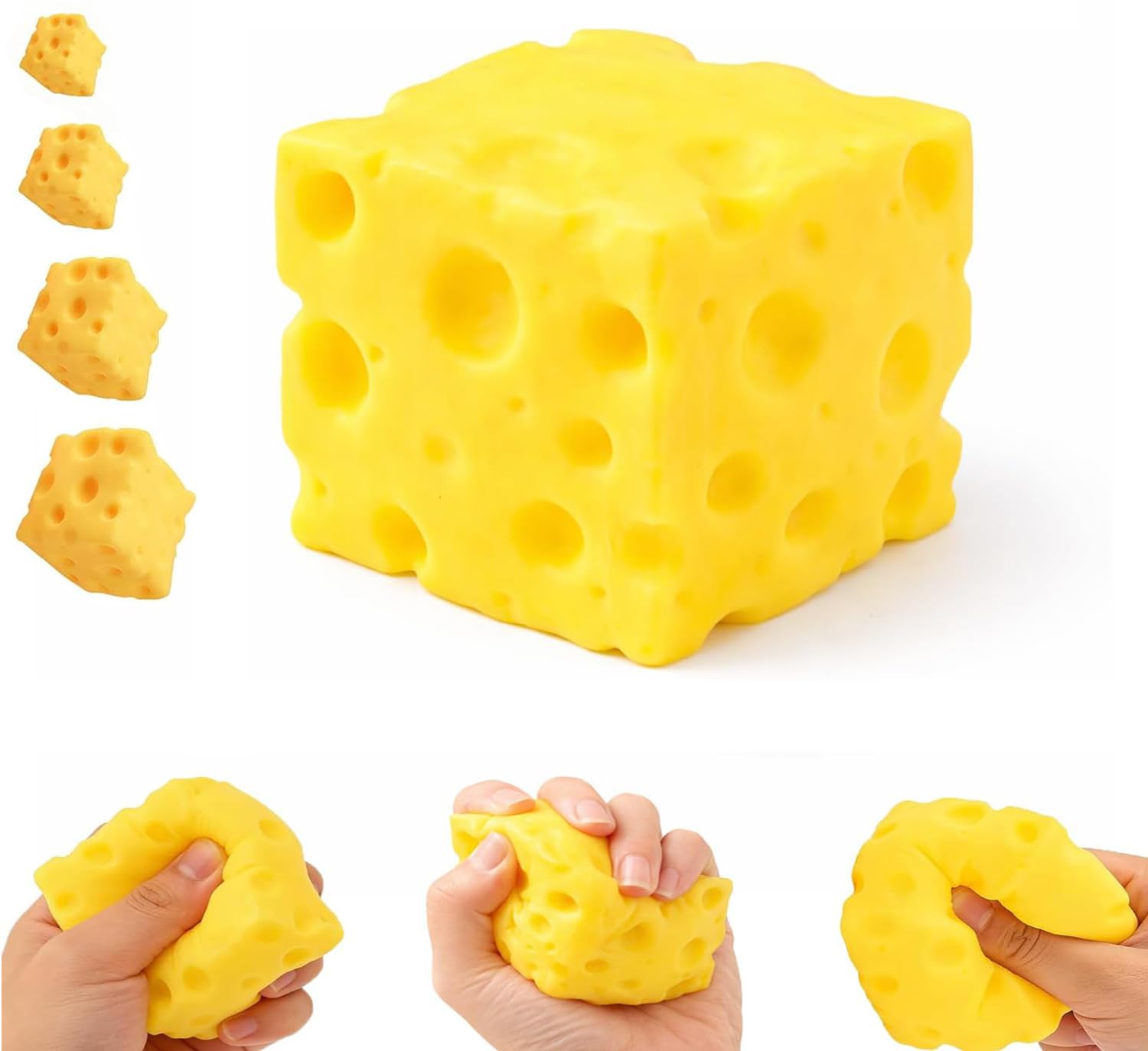 Yellow Cheese Squishy Slow Rising, 2026 New Extra Large Squishy Squeeze Cheese Block, Soft Novelty Toy, Stress Balls for Adults Rebounding Sensory Squishys Cheese (2.4in) - 2