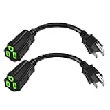 Power Extension Cord 0.5FT/6Inch(2 Pack), Short 3 Prong Electric Extension Cable Outlet Saver, Single Outlet, Heavy Duty, Waterproof, Flexible, 16 AWG, 13A 125V, Extender Wires with 15 Cable Ties