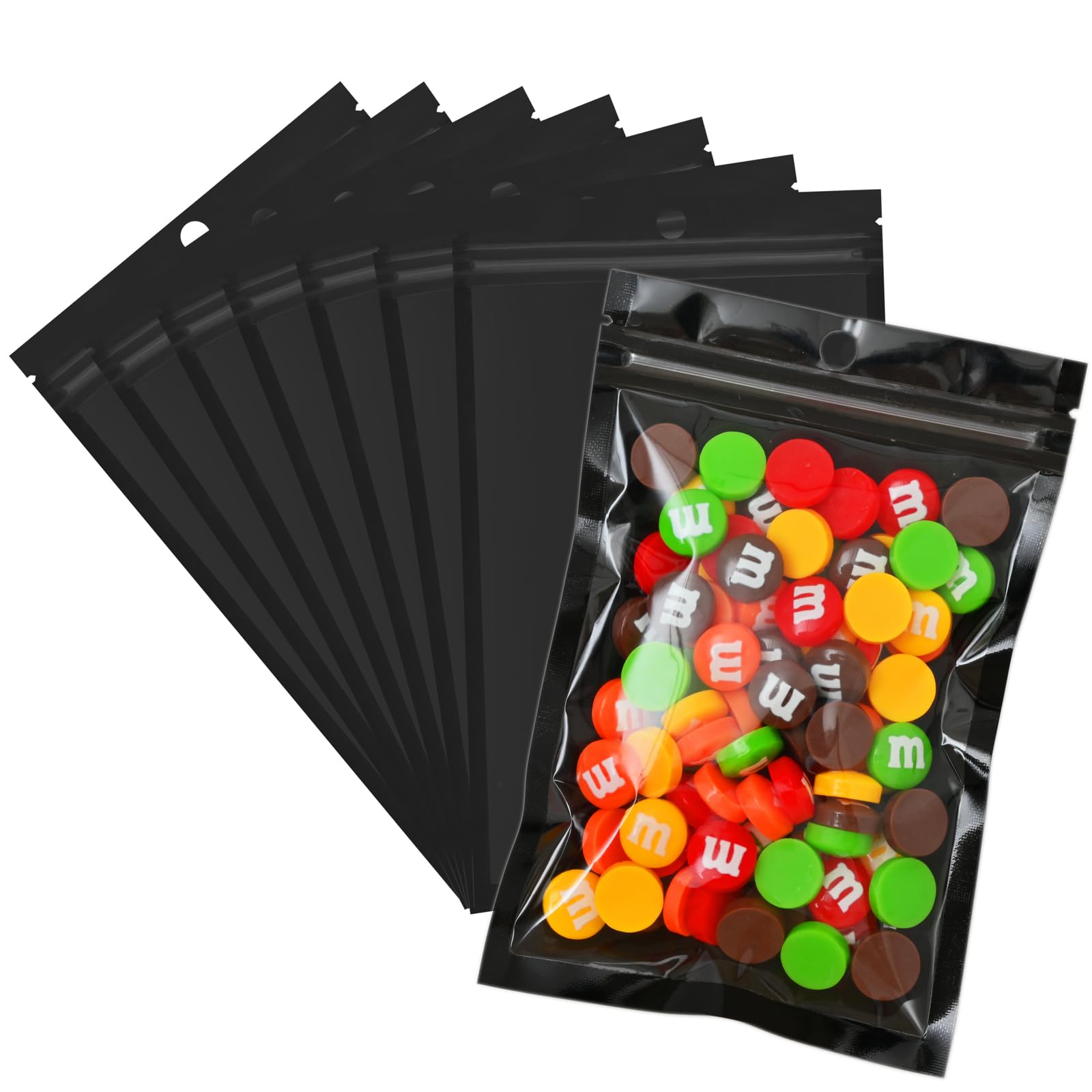 100-Pack Mylar Bags for Food Storage, Smell Proof Bag, Resealable Bags for Small Business, Foil Pouch Bags for Candy, Lipgloss, Eyelash (4 x 6 Inches, Black)