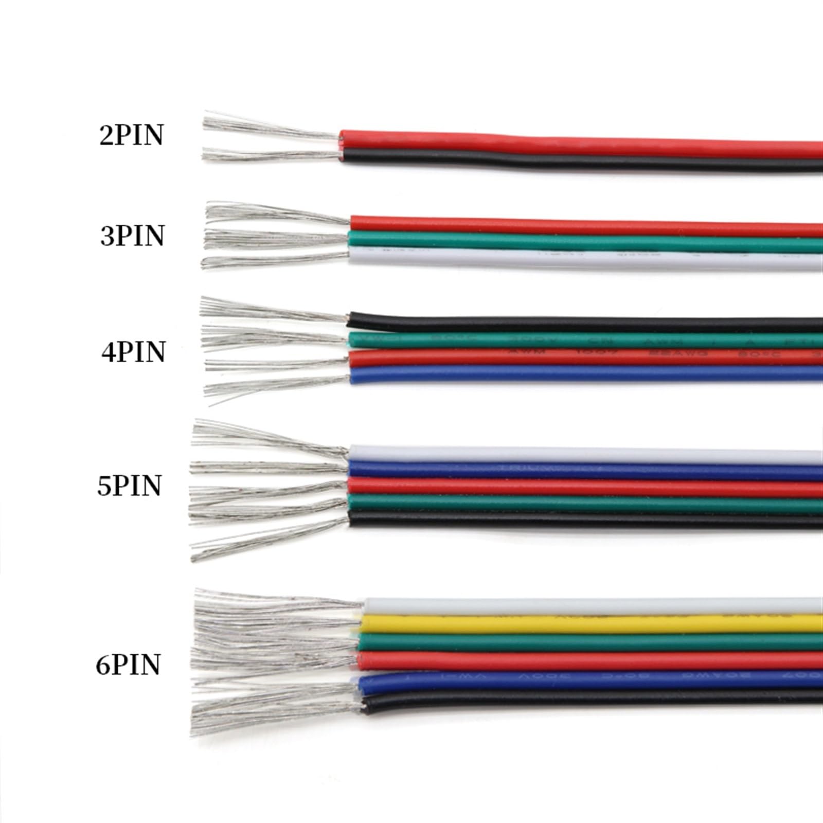 Stromkabel, 5050 RGB-Lichtkabel, 18AWG-Anschlusskabel, 5M/10M Elektrokabel, 2/3/4/5/6-poliges Kabel(3pin,5m)