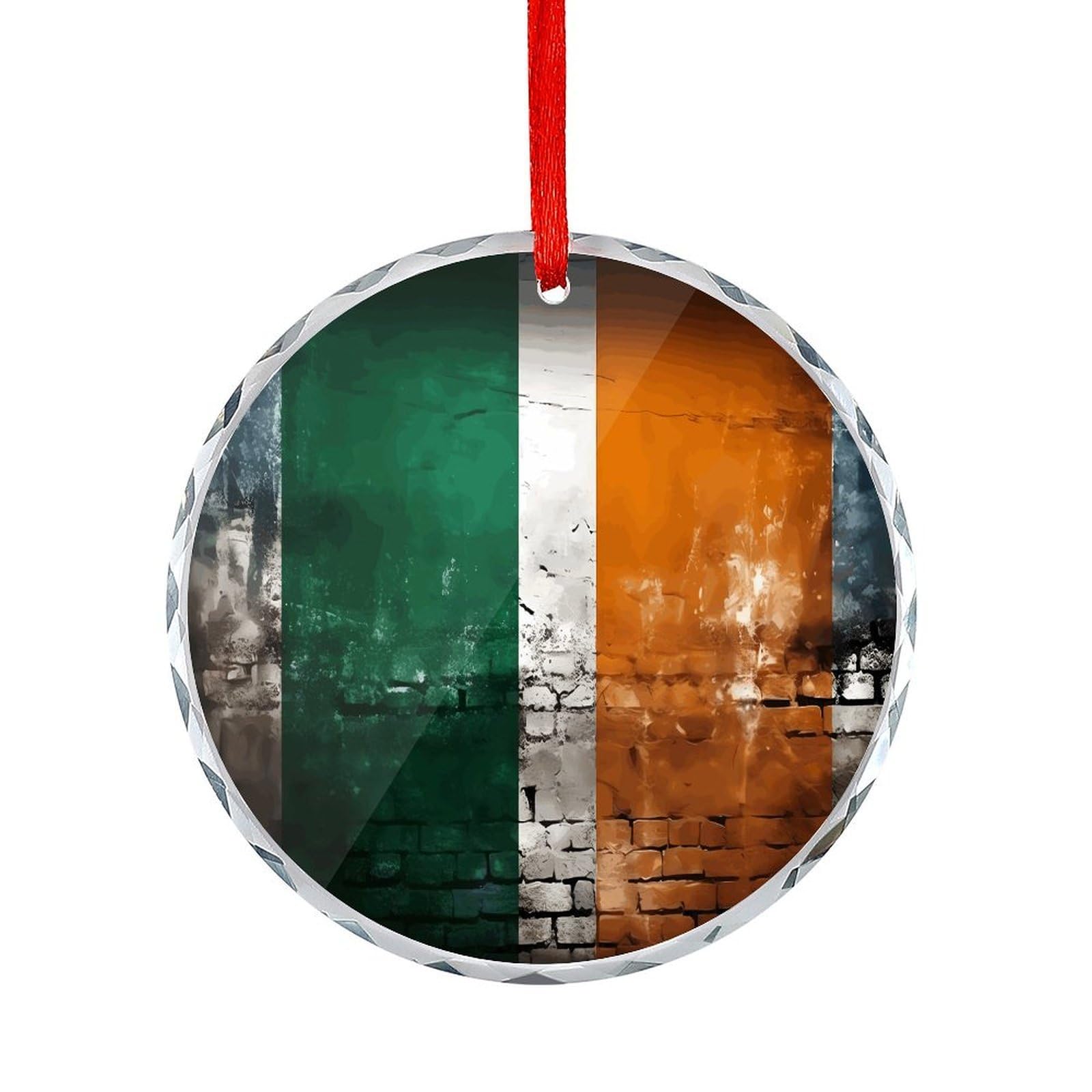 Fodpand Women's Style Flag Pattern On Wall Round Glass Ornament Keepsake Gift Exchange Ideas Car Decor,Christmas Ornaments For Tree Window Garden Ornaments