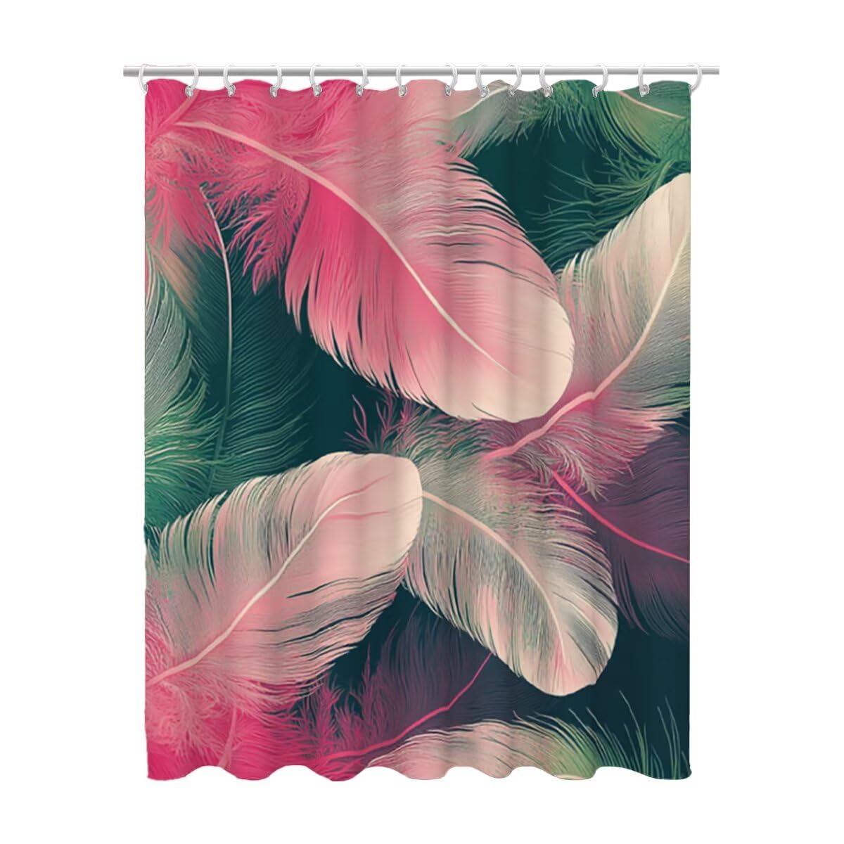 Rideau baignoire rose à motif plume pour rafraîchir la décoration de votre bain