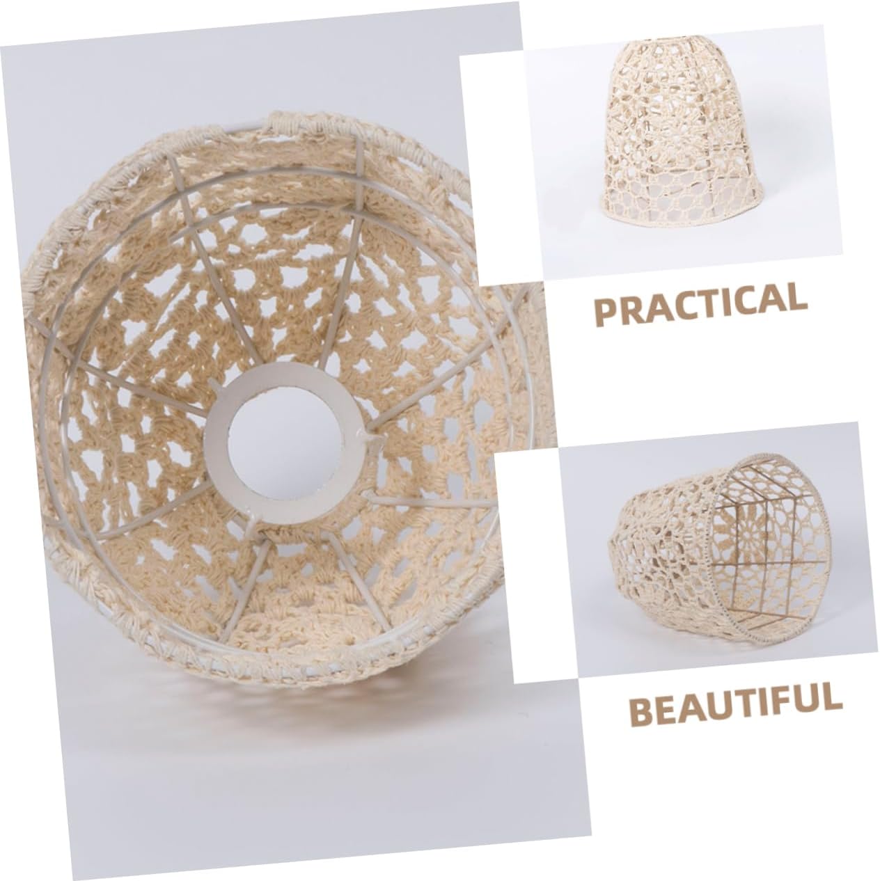 Hanging Bohemian Woven Lamp Shade Rope Ceiling Pendant Light Cover for Home Decor Beige Compatible Lightweight Easy to Install Unique Design