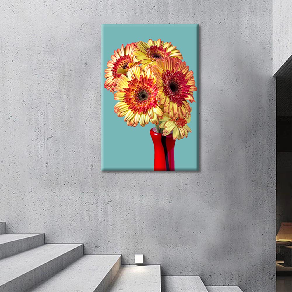 Sunflower Wall Art for Living Room Bedroom Wall Decoration Framed Petaled Yellow Flower Wall Decor Wall Picture Bathroom Sunflower Canvas Framed and Stretched Artwork 16x24inch (40x60cm) - Image 2