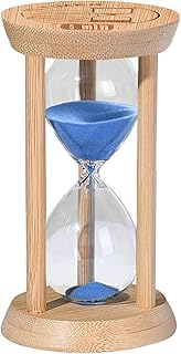 Wooden Sand Timers 5 Minute,Stunning Glass Bamboo Mini Blue Sand Hourglass for Productivity, Meditation & Decor, 5 Min Small Reloj De Arena for Kitchen, Office, Yoga, Game, Classroom