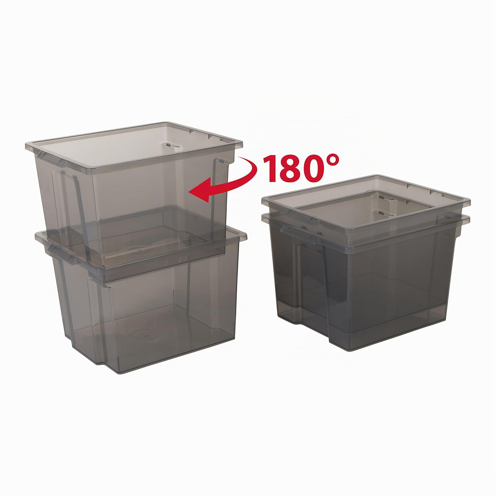 Iris Ohyama Scatole Portaoggetti, 30L, Set di 6, Grigio, Chiusura facile, Impilabile, Plastica Trasparente, Per Armadio, Scaffali, Organizzazione, Vestiti, Coperte, Forniture per garage, USB-M