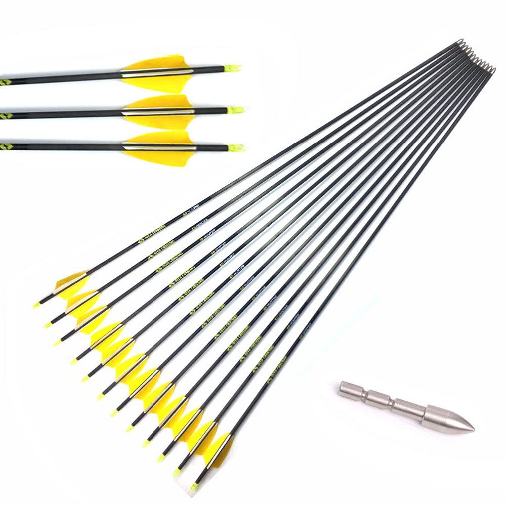 ACCMOS 31" Freccia in Puro Carbonio Spine 350 400 500 600 700 800 900 1000 ID 4.2mm con Piuma di Tacchino da 2,5" Frecce da Caccia, per Arco Ricurvo Arco Composto Tiro con L'Arco 6/12 pz