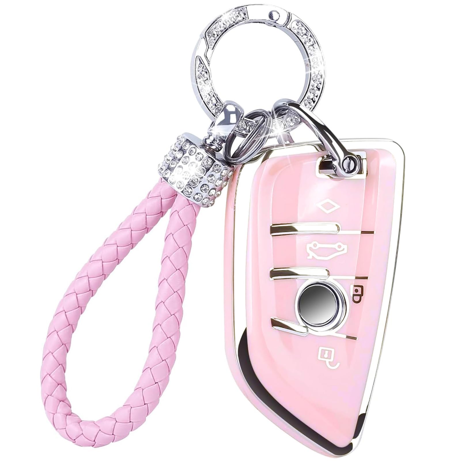 COGEEK Key Fob Cover with Bling Lanyard, Key Fob Case Car Key Protector Compatible with X1 X2 X3 X5 X6 X7 and 1 2 3 4 5 6 7 8 Series Soft TPU Smart