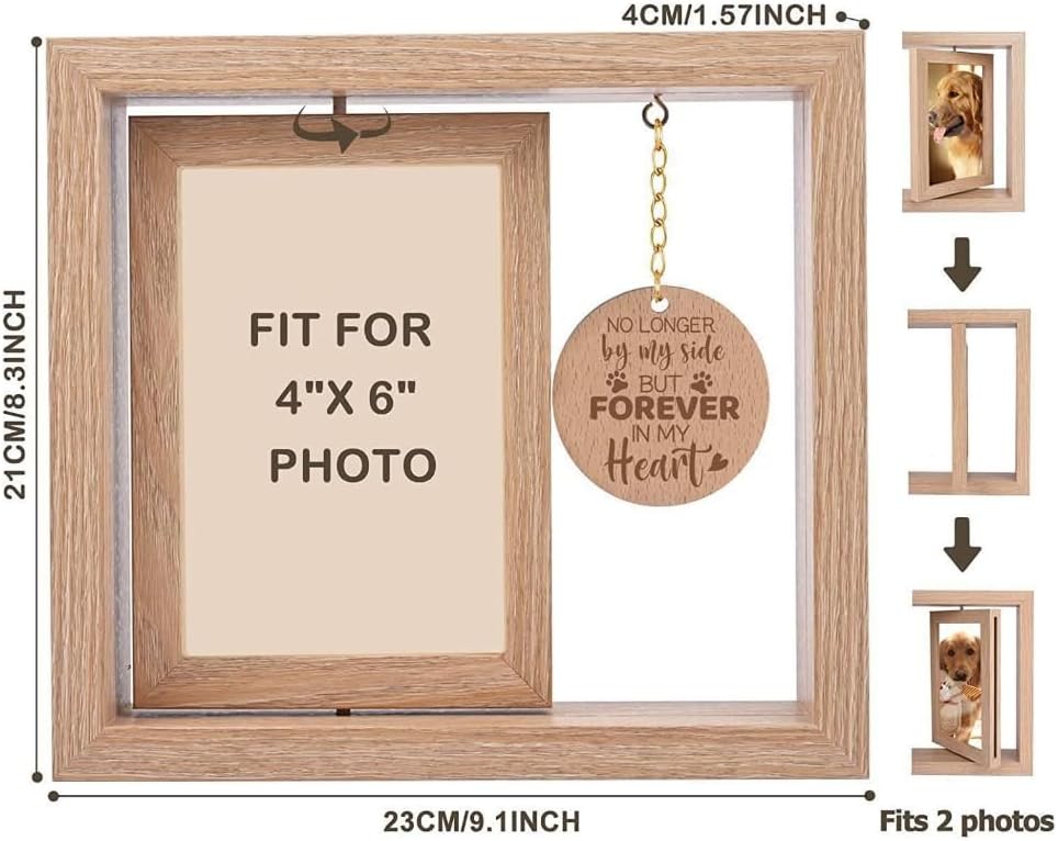 Pet Memorial Frame 4x6Inch Rotating Wooden Photo Holder for Cherishing Memory
