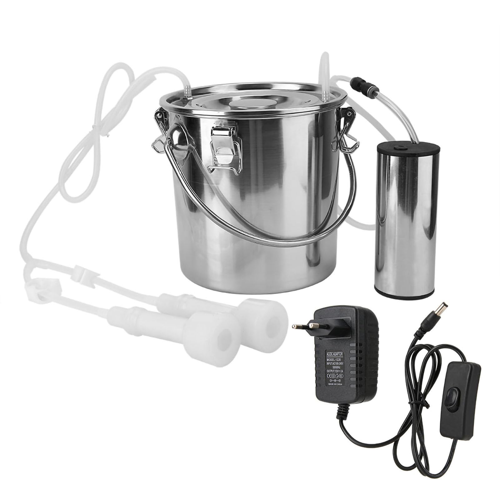 Jiawu Kit de Ordeño Eléctrico Portátil para Ovejas y Cabras, Ordeñadora de Acero Inoxidable de 5 Litros para Vacas, Bomba de Vacío de Succión Suave, Fácil de Limpiar, Antioxidante, Herramienta de