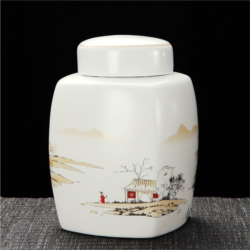 SONGCHAO Sugar Jar Ceramic Loose Tea Storage Jar Household Kitchen Sealed Jar Large Pu'er Red and Green Tea Storage Container Tea Set Tea Canister (Color : Medium)