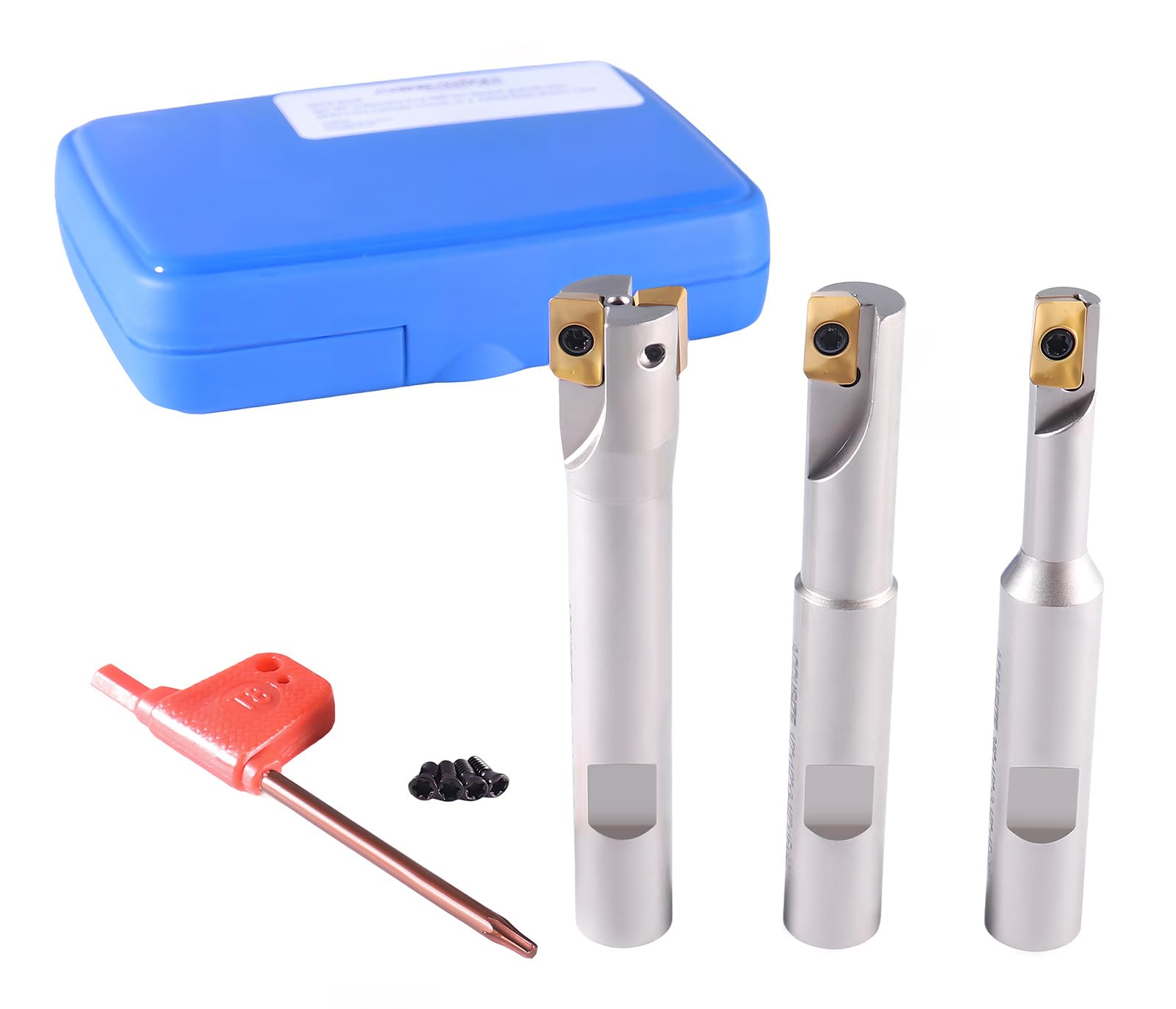 Accusize Industrial Tools Indexable End Mill 3 Pc 38 to 58 0028-8308 | 90 Square Shoulder APKT11T308 TiN Coated Carbide Inserts 12 Shank Nickel Plated Extra Screws and Torx Wrench in Case product thumbnail 6
