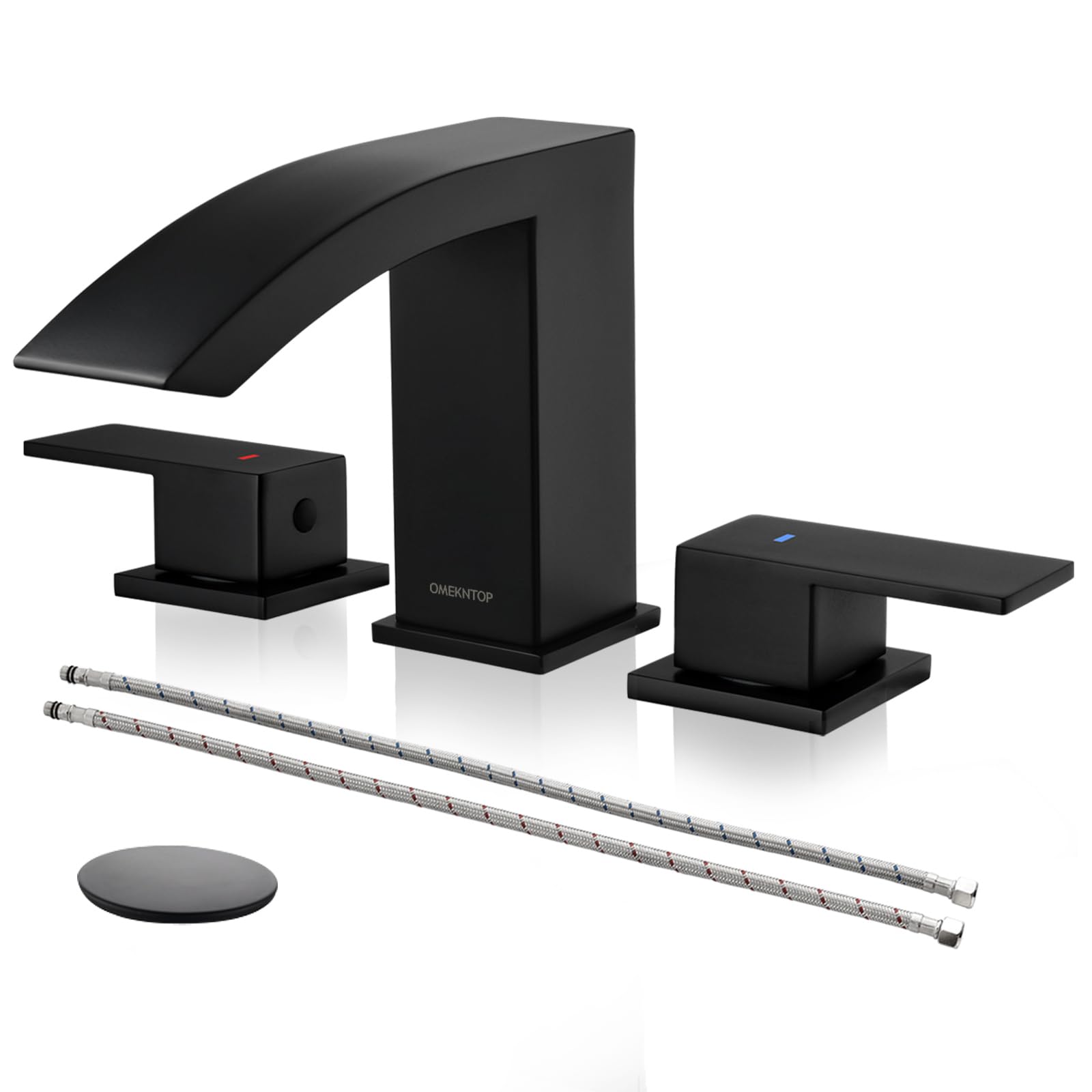 Bathroom Faucet Matte Black, OMEKNTOP 8 Inch Waterfall Bathroom Sink ...