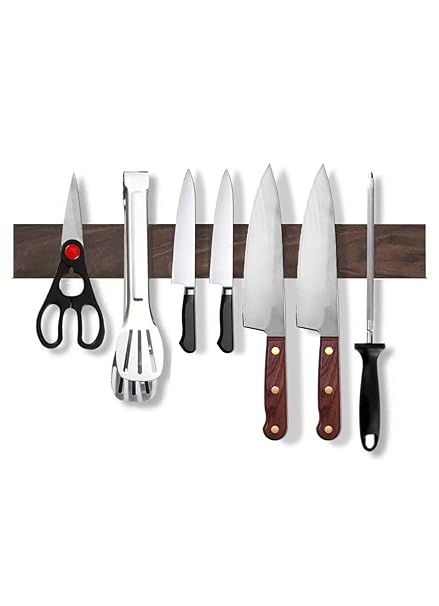 Walnut Wood Magnetic Knife Holder 16 inch organizing kitchen - knifes - metal tools heavy duty strip