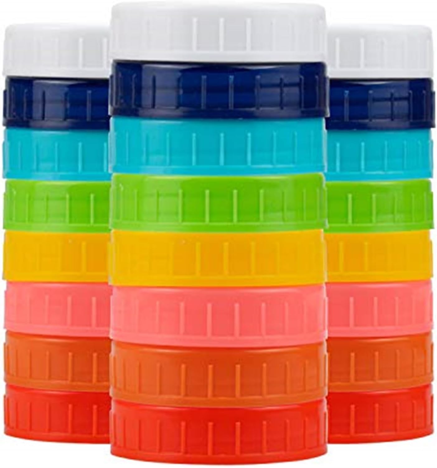 Tebery 24 Pack 70mm Plastic REGULAR MOUTH Mason Jar Lids with Silicone Rings, Food Grade Colored Storage Caps for Mason Canning Jars and More, Standard