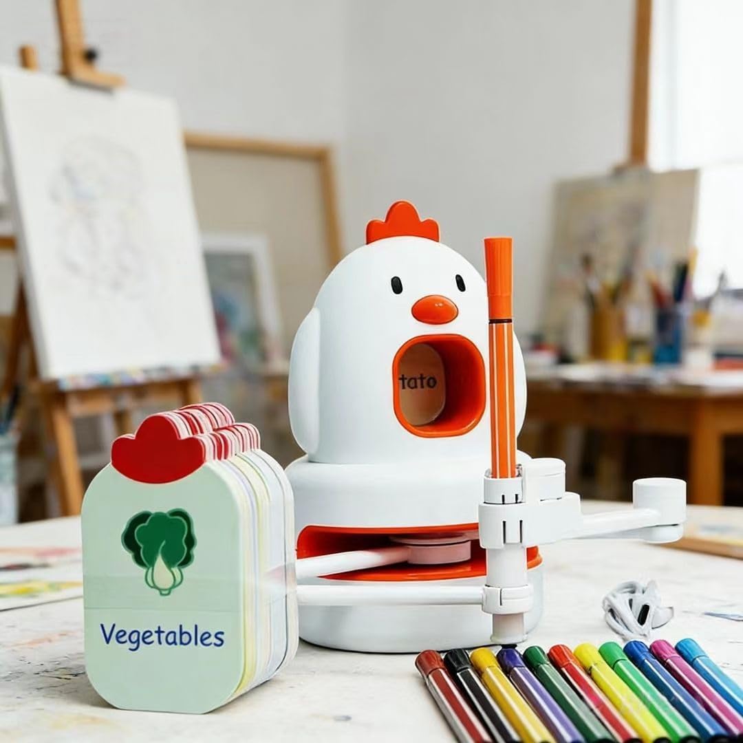 Drawing Robot with 130 Educational Card, Voice Interative Montessori Painting Toy, Smart Educational Art Learning Tool for Kids Ages 3-12 Birthdays Christmas