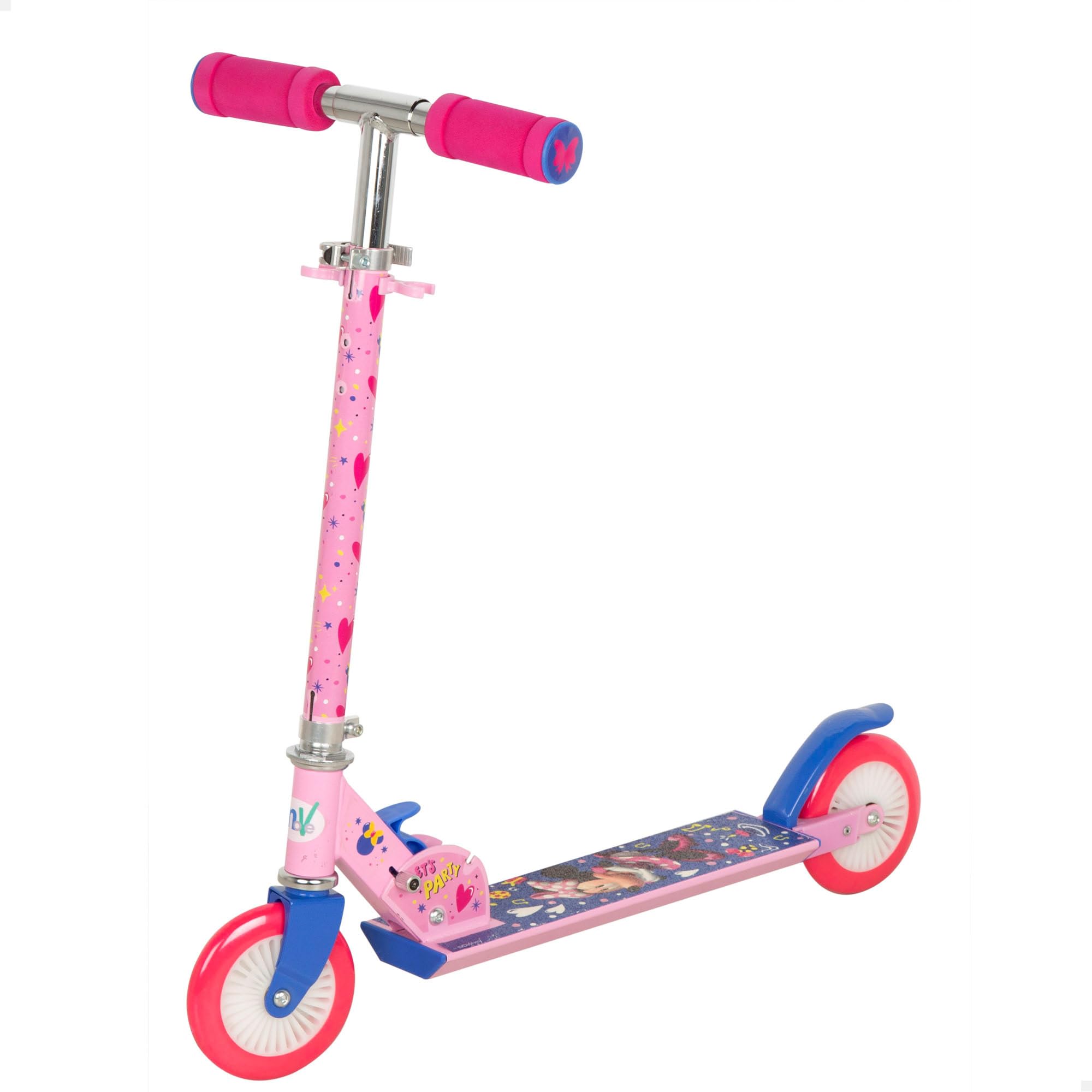 Disney Minnie Mouse Folding Scooter with 2 Wheels Max. 50 kg + 5 Years, Non-Slip Base, 65 x 30 x 75-82 cm, Materials, Puncture Resistant Wheels, Rear Brake, Height Adjustable Handlebar (77773)