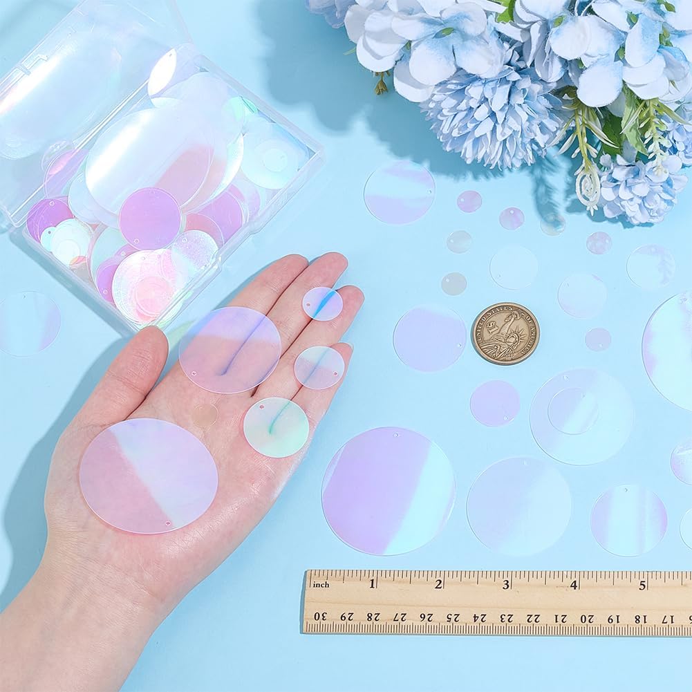 PH PandaHall 7 Sizes Flat Round Sequin 340pcs Iridescent Sequins Craft Loose Sequins Glitter Sequin Paillettes Embellishment with Hole for DIY Embroidery Party Wedding Decor 10/16/20/25/30/40/50mm - Image 3