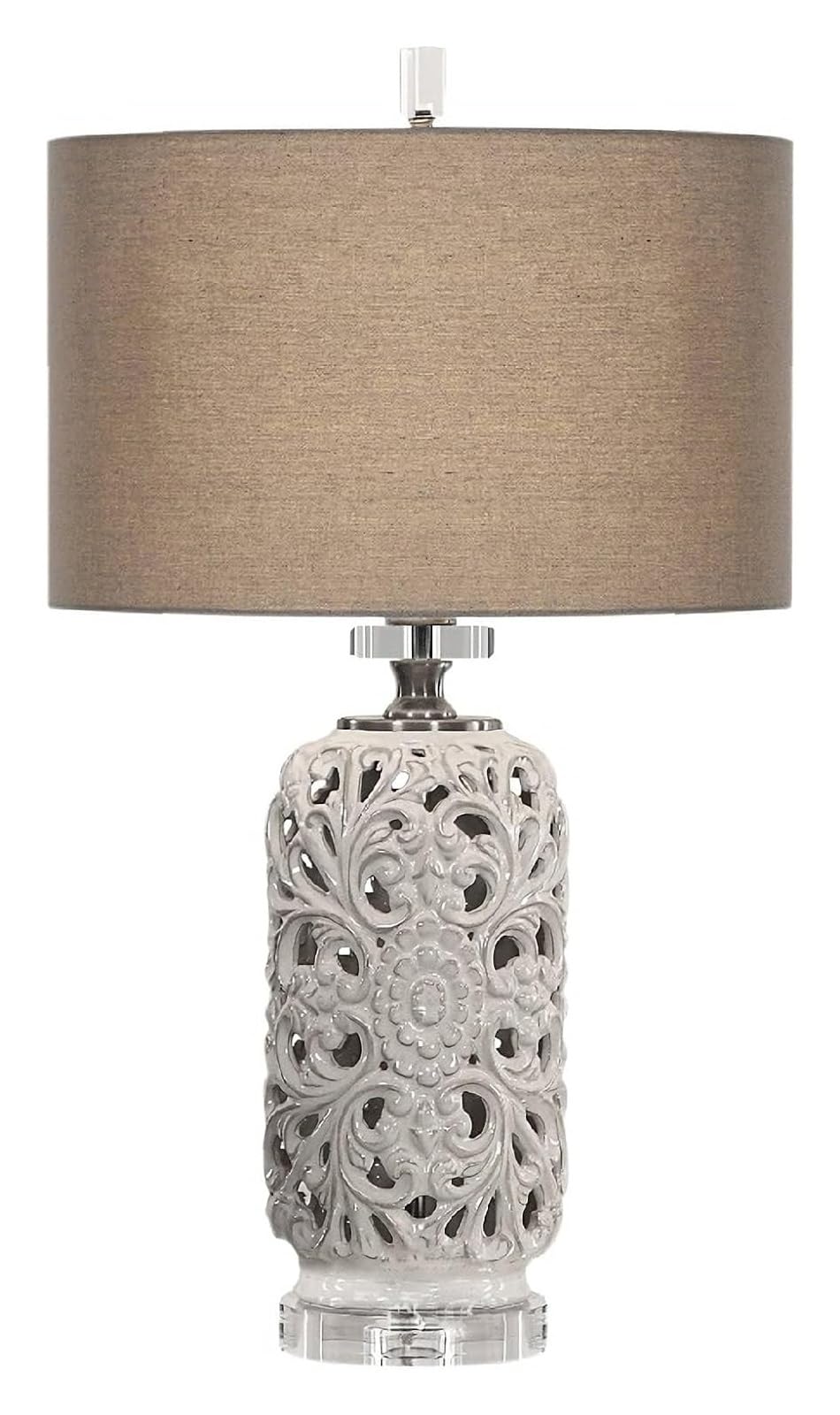 asdchZen Hollow Ceramic Table Lamp V-Intage Hand Painted Ceramic Desk Lamp,For Living Room