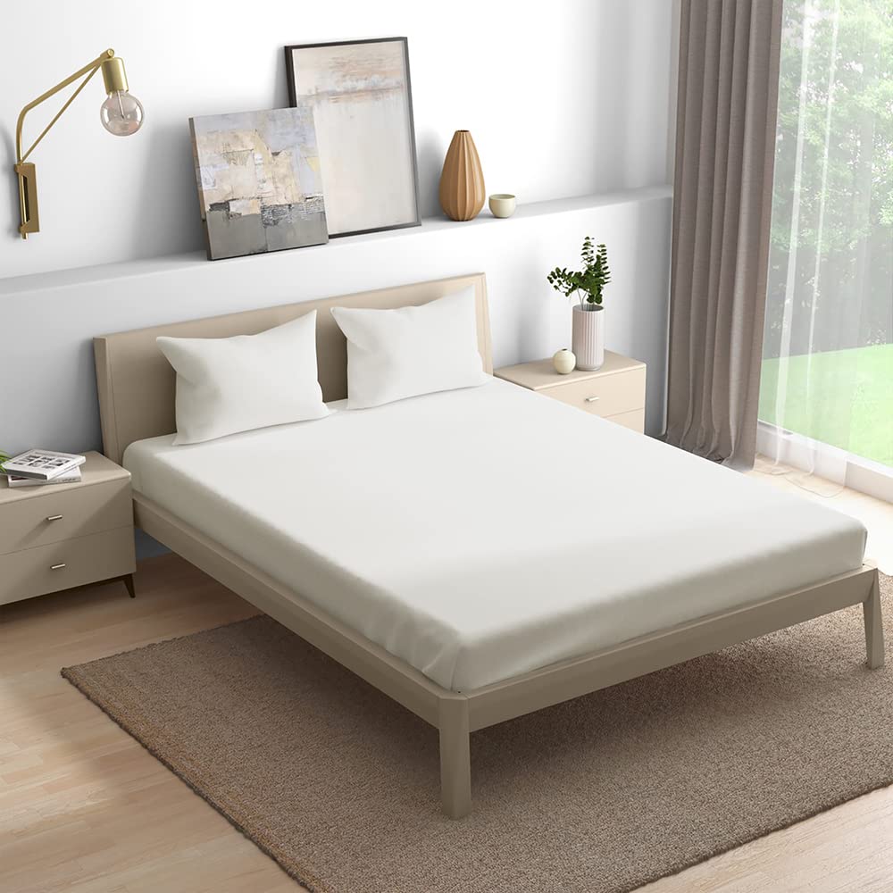 Wakefit Cotton Fitted Bedsheet | 300 TC Elastic Fitted Sheet, King Bed Bedsheet with 2 Pillow Covers | Ivory - 78x72 inches