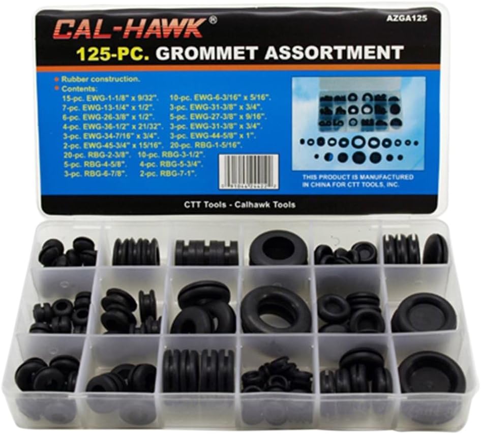 Cal-Hawk AZGA125 Rubber Grommet Assortment Set, Black