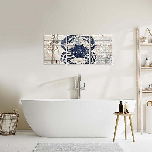 Miniatura 5 de jejeloiu Arte de pared de 3 piezas de cangrejo oceánico para sala de estar, dormitorio, arte de pared de animales marinos para decoración del hogar,