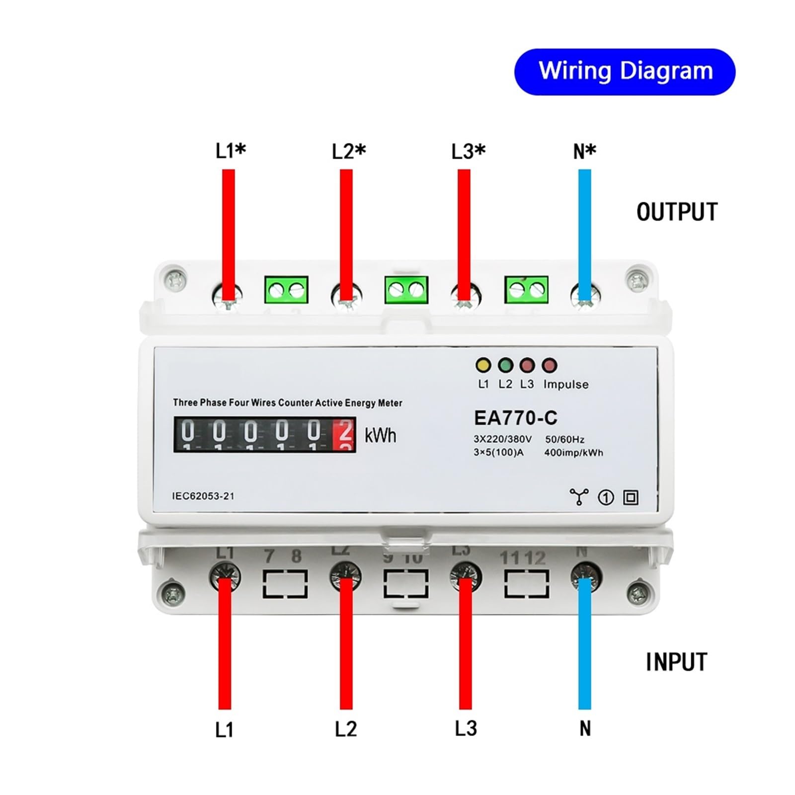 Medidor Inteligente Monitor De EnergíA Medidor De Energía Activa Electrónico Trifásico De Cuatro Cables, Monitor De Consumo De Energía KWh, Carril DIN 3 * 5(100) A 50/60Hz LCD