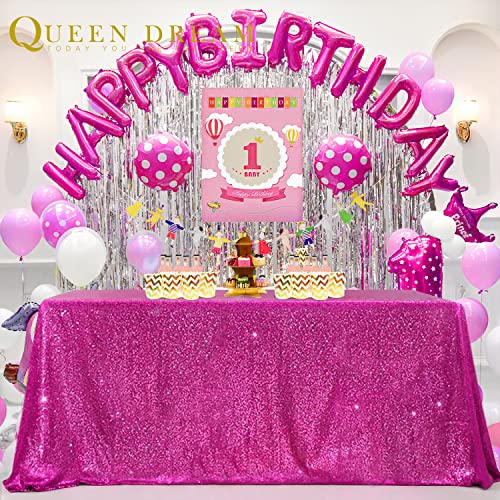Queendream Hot Pink Tablecloth 60 X 102 Inch Tablecloth For Party Decorations Glitter Sequin Tablecloth For Bridal Baby Shower Wedding #TOP1