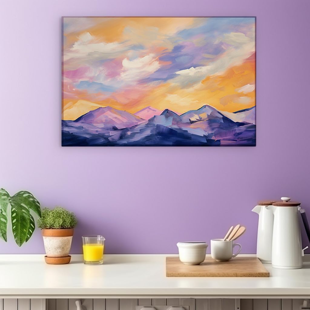 Canvas for Living room. Majestic Mountains Meet a Symphony of Sky Colors, 27 x 18 inch Canvas Wall Art - Contemporary Masterpieces - Modern Home Decor