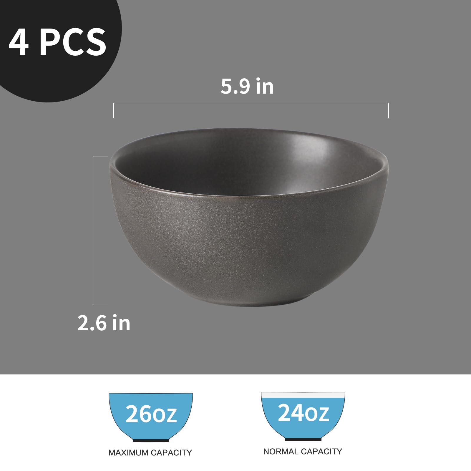 Juego de 4 cuencos de sopa para cereales de 24 onzas, juego de cuencos de cerámica para ensalada, fruta, ramen, postre, cuencos de gres para decoración de cocina, aptos para lavavajillas y